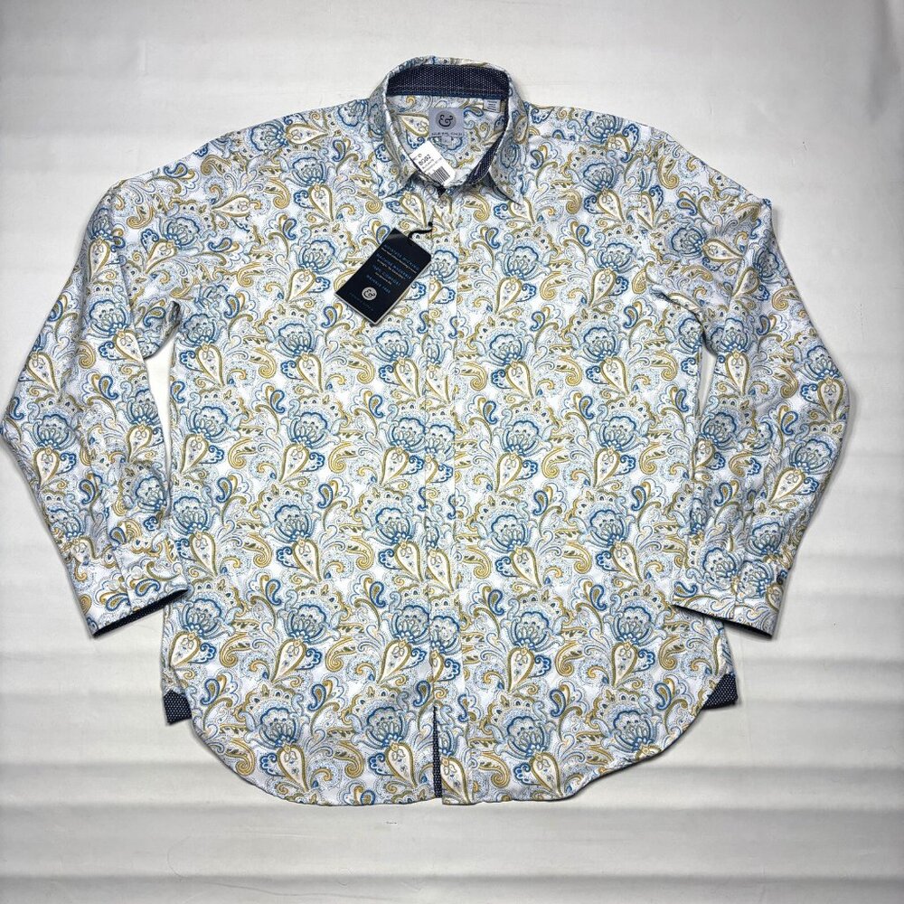 NWT Kilburne Finch Mens L Paisley Moisture Wicking Long Sleeve Flip Cuff Shirt